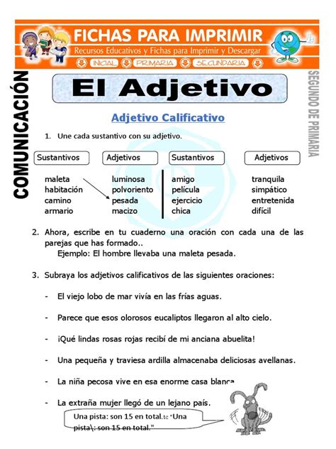 Ficha De El Adjetivo Para Segundo De Primaria Adjetivo Tipología