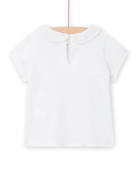 Baby Girls White T Shirt With Golden Palm Tree And Sailcloth Collar