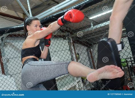 Serious Female Boxer Practicing Punch Stock Image Image Of Class
