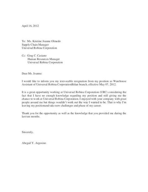 resignation letter examples