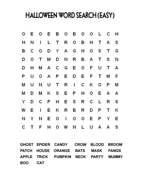 Printable Halloween Easy Word Search Game Halloween Word Search
