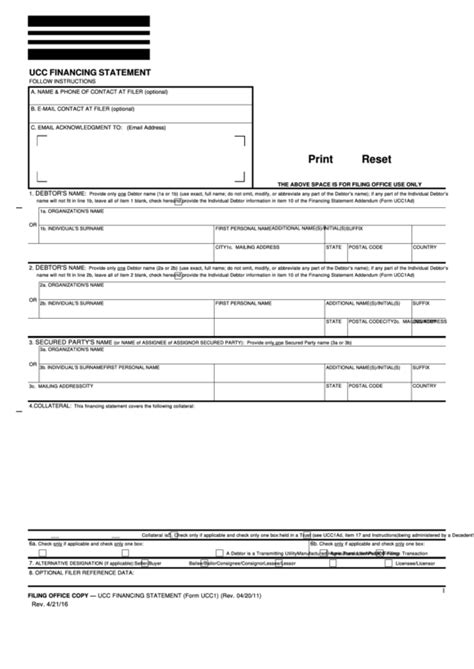 Fillable Form Ucc1 Ucc Financing Statement Printable Pdf Download