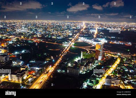 An Aerial Shot Of The City Of Accra In Ghana At Night Stock Photo Alamy
