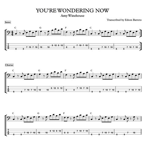 Youre Wondering Now Amy Winehouse Bass Transcription Score And Tab