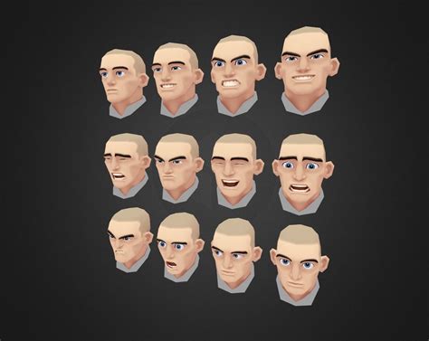 An Array Of Morph Targets For A Cartoony Head The Base Mesh Is In The