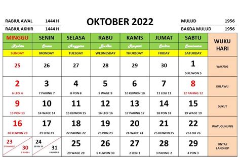 Kalender Bulan Oktober 2022 Dan Hari Peringatannya