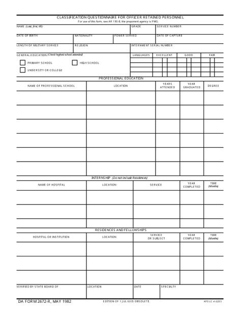 Download Fillable Da Form 2672 R Army Myservicesuppor