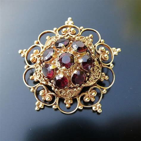 Ladys Vintage 14k Ornate Garnet Brooch Pendant From The Vault On Ruby