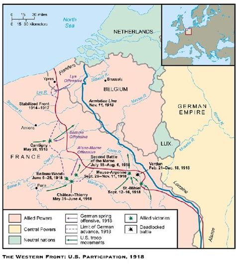 This map shows some of the major battles fought in World War 1. Most