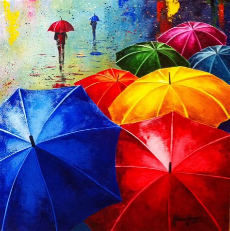 Monica Moraes Art Série Garoa Umbrellas Acrylic On Canvas 60x60 Cm