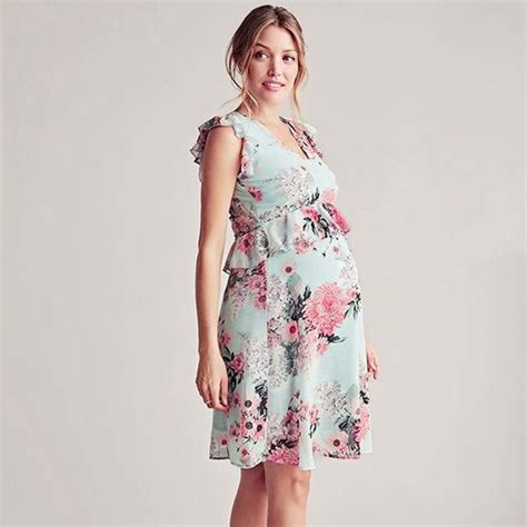 Summer Maternity Dresses Floral Ruffles Blouse Women Pregnancy Dress