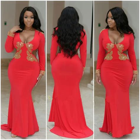 plus size red mermaid evening dress 2017 fashion long sleeve black girl prom dresses south