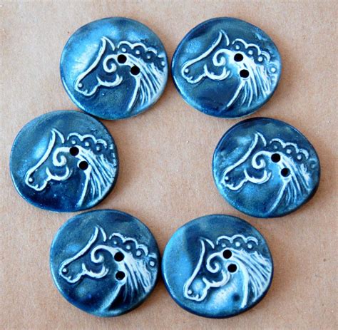 6 Handmade Stoneware Buttons Horse Buttons High Fired Etsy Button