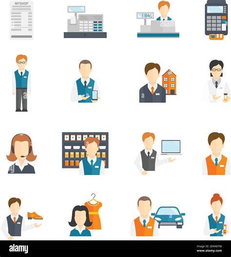 Salesman Business Figures Icons Flat Set Isolated Vector Illustration
