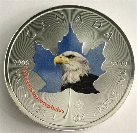 Canada 5 Dollars 2014 Maple Leaf Wildlife Bald Eagle With Colour