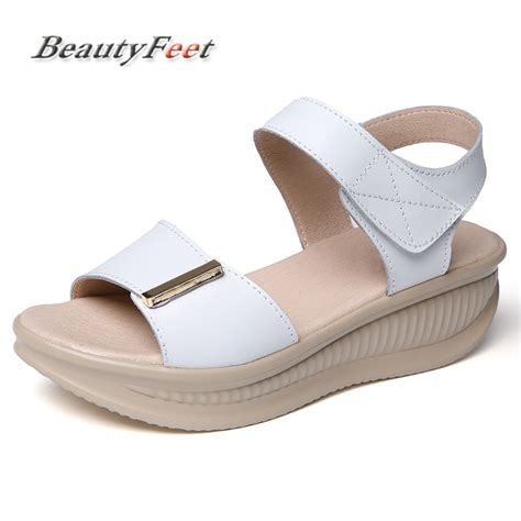 Beautyfeet Wedges Sandals Women Shoes Female New Summer Comfort All Match Muffin Genuine Leather