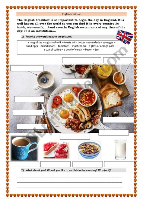 Breakfast Esl Printable Picture Dictionary Worksheet