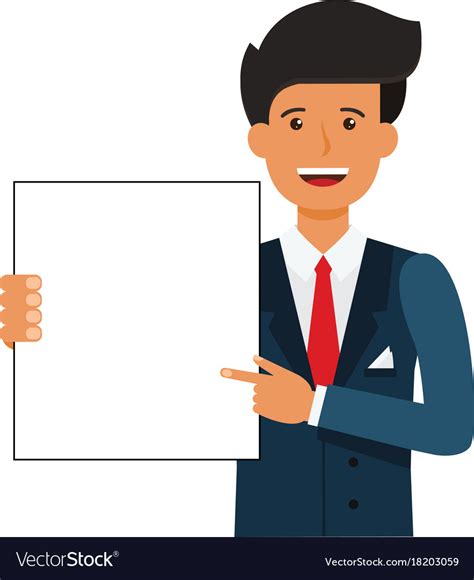 Businessman Showing Blank Document Cartoon Flat Vector Image