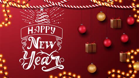 Happy New Year Red Postcard With Beautiful Lettering Template With