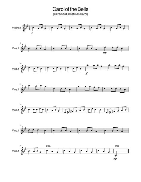 Carol Of The Bells Violin 1 Sheet Music For Snare Drum Orchestras