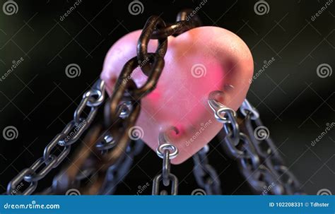 Red Heart Locked With Chain 3d Illustration Stock Illustration