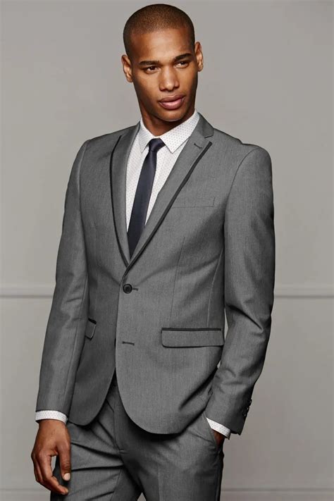 Komnudt Mens Suits 2017 Slim Fit Grey Luxury Male Blazer Wedding Suit