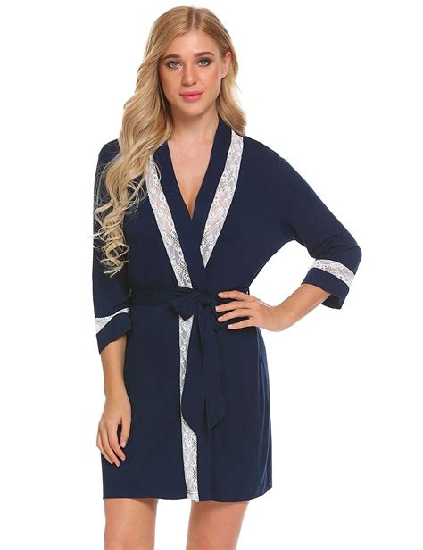 women s kimono robe 3 4 sleeves modal lace bathrobe s xxl dark blue cs189ly5a55 clothes