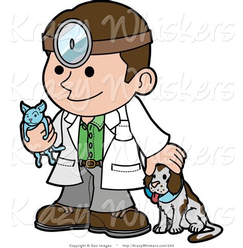 Critter Clipart Of A Friendly Caucasian Male Veterinarian Petting A Dog