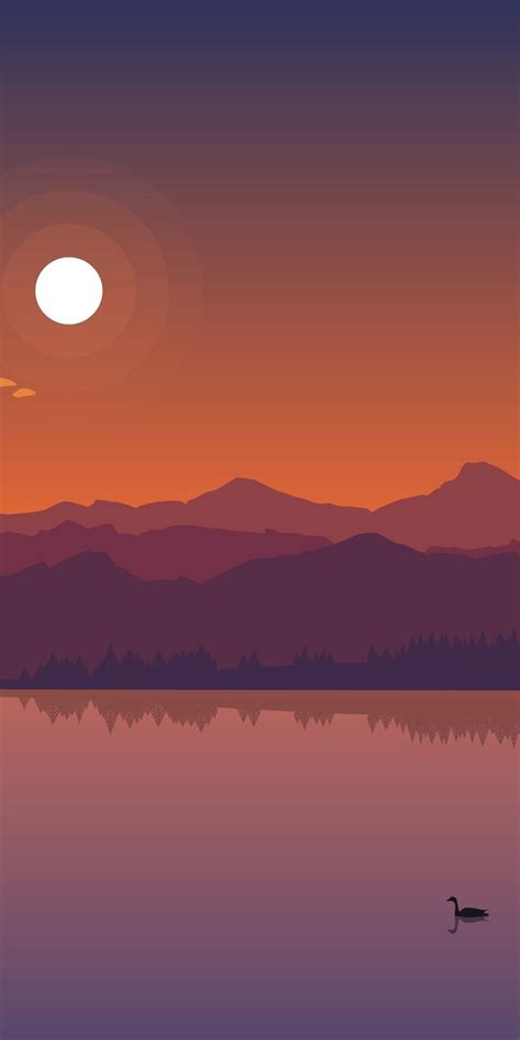 Download Wallpaper 1080x2160 Lake Sunset Mountains Silhouette