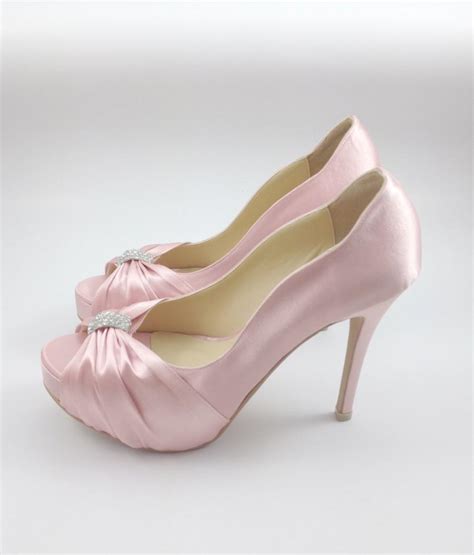 Sweet Pink Wedding Shoes With Rhinestones Pastel Pink Bridal Shoes