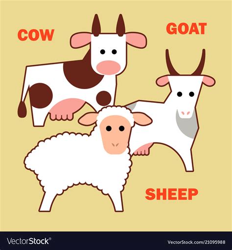 Farm Animals Cow Sheep And Goat Simple Royalty Free Vector