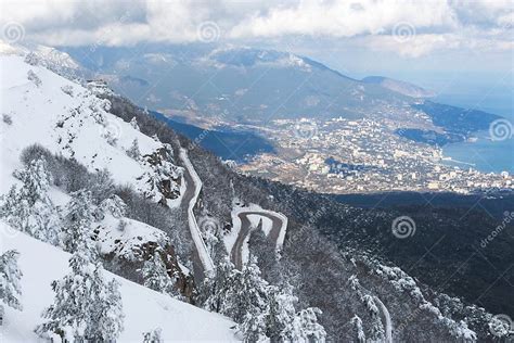 Winter Yalta View Ai Petri Mountain Serpentine In The Snow Stock Image
