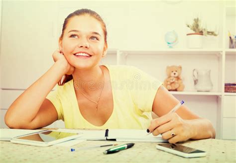 Girl Studying At The Table Stock Photo Image Of Pause 78521898