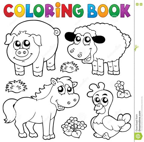 Coloring Book With Farm Animals 5 Stock Vector Illustration Of