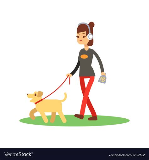 Dogs Clean Walking Concept Girl Walks Dog Vector Image