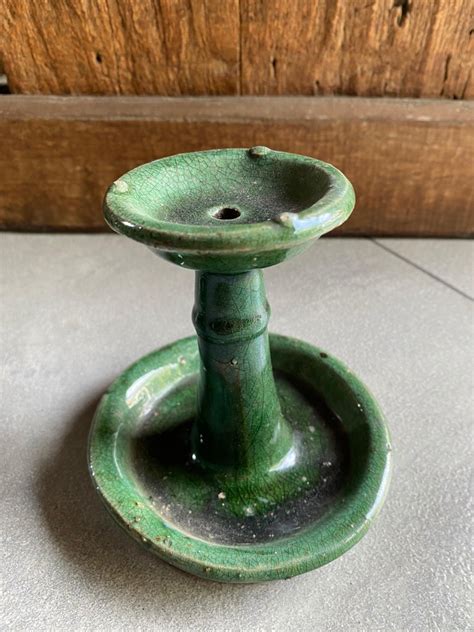 Chinese Ceramic Shiwan Oil Lamp Green Glaze Small Set For Sale At 1stdibs