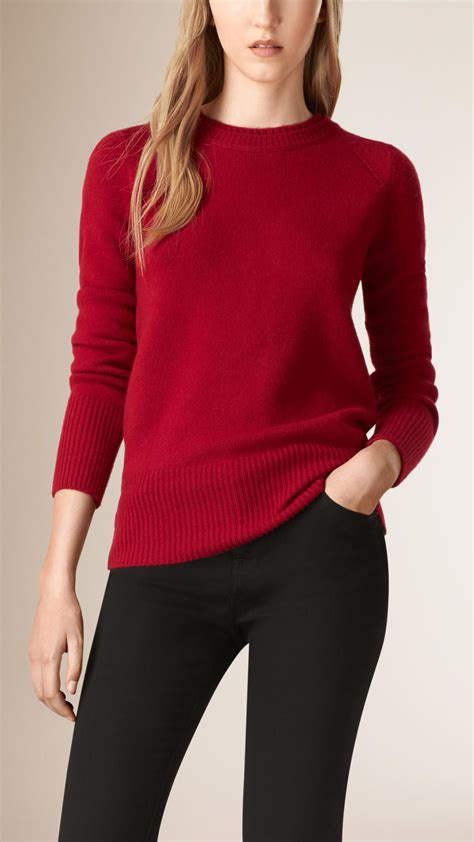 Burberry Crew Neck Cashmere Sweater Top In Red 1990 Sweaters Red