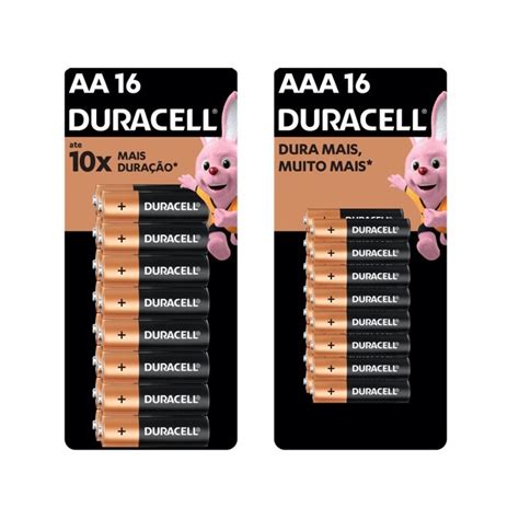 Kit Duracell com 16 Pilhas AA e 16 Pilhas AAA Escorrega o Preço