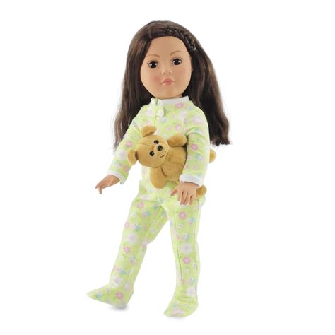 8 Inch Doll Clothes Soft Green Footed Heart Pjs Pajamas