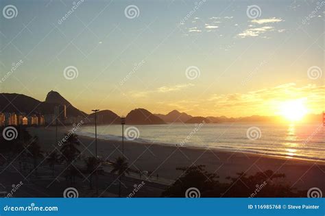 Sunrise At Copacabana Beachrio De Janeiro Brasil Stock Photo Image