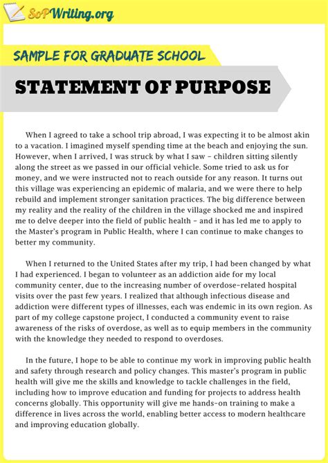Sample Statement Of Purpose For Graduate School By S O P Samples On
