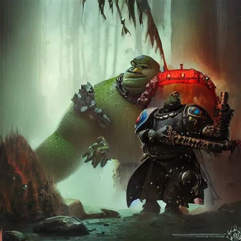 Shrek Dark Fantasy Art Warhammer 40k Fog Rain Stable Diffusion