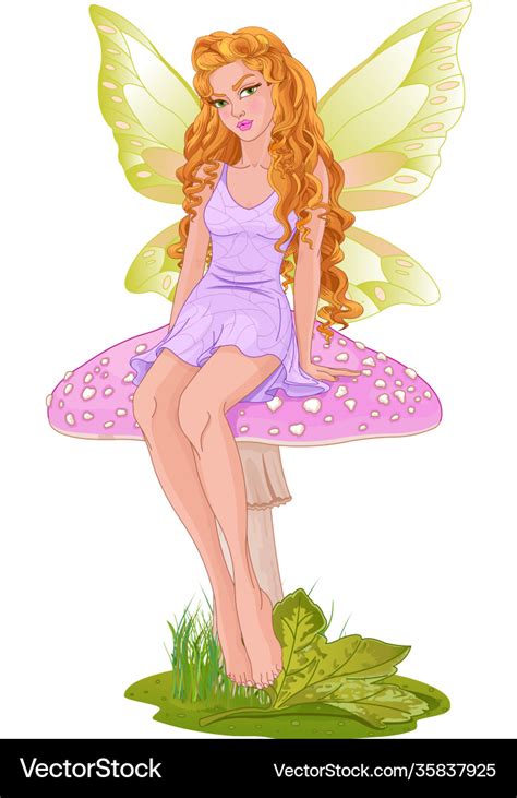Fairy Sitting On Mushroom Royalty Free Vector Image