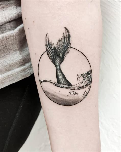Micro Realism Black White Mermaid Tattoo Nikoambros Foot Tattoos Cute