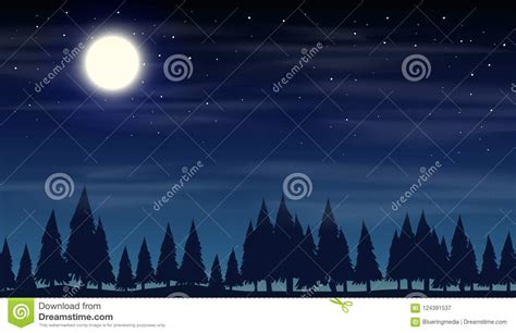 Night Scene With Silhouette Woods Stock Vector Illustration Of Trees