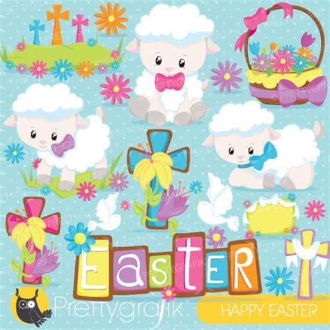 Easter Lamb Clipart Commercial Use Easter Crosses Vector Etsy
