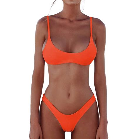 buy womens 2 piece brazilian thong bikini sets high cut swimsuits padded scoop neck push up top