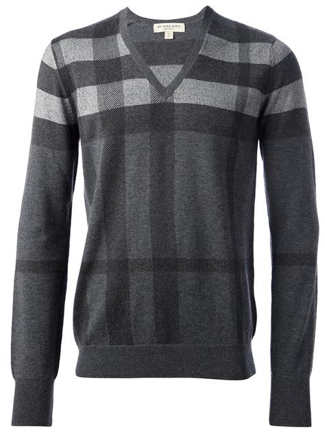 Lyst Burberry Check Sweater In Gray For Men
