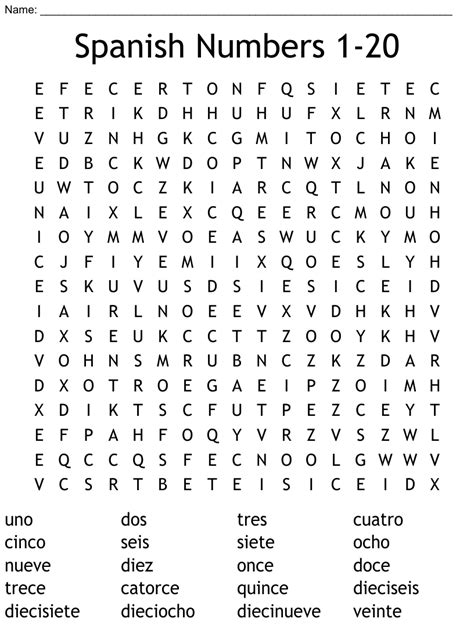 Spanish Numbers Word Search Word Search Printable