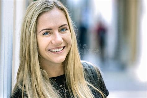 A Poland Blonde Young Woman 24 Years Looking Camera Smiling